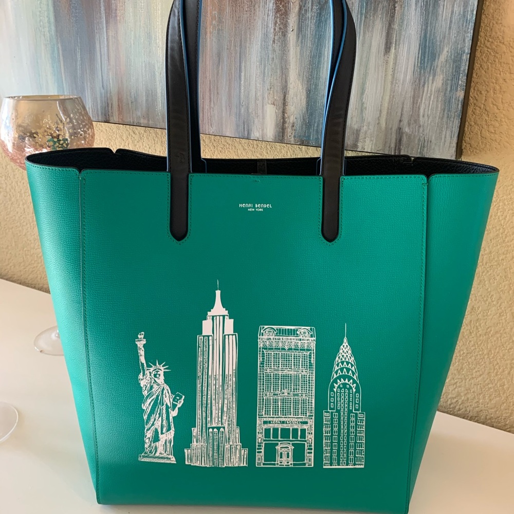 SOLD Henri Bendel NYC Skyscraper Green Large Tote